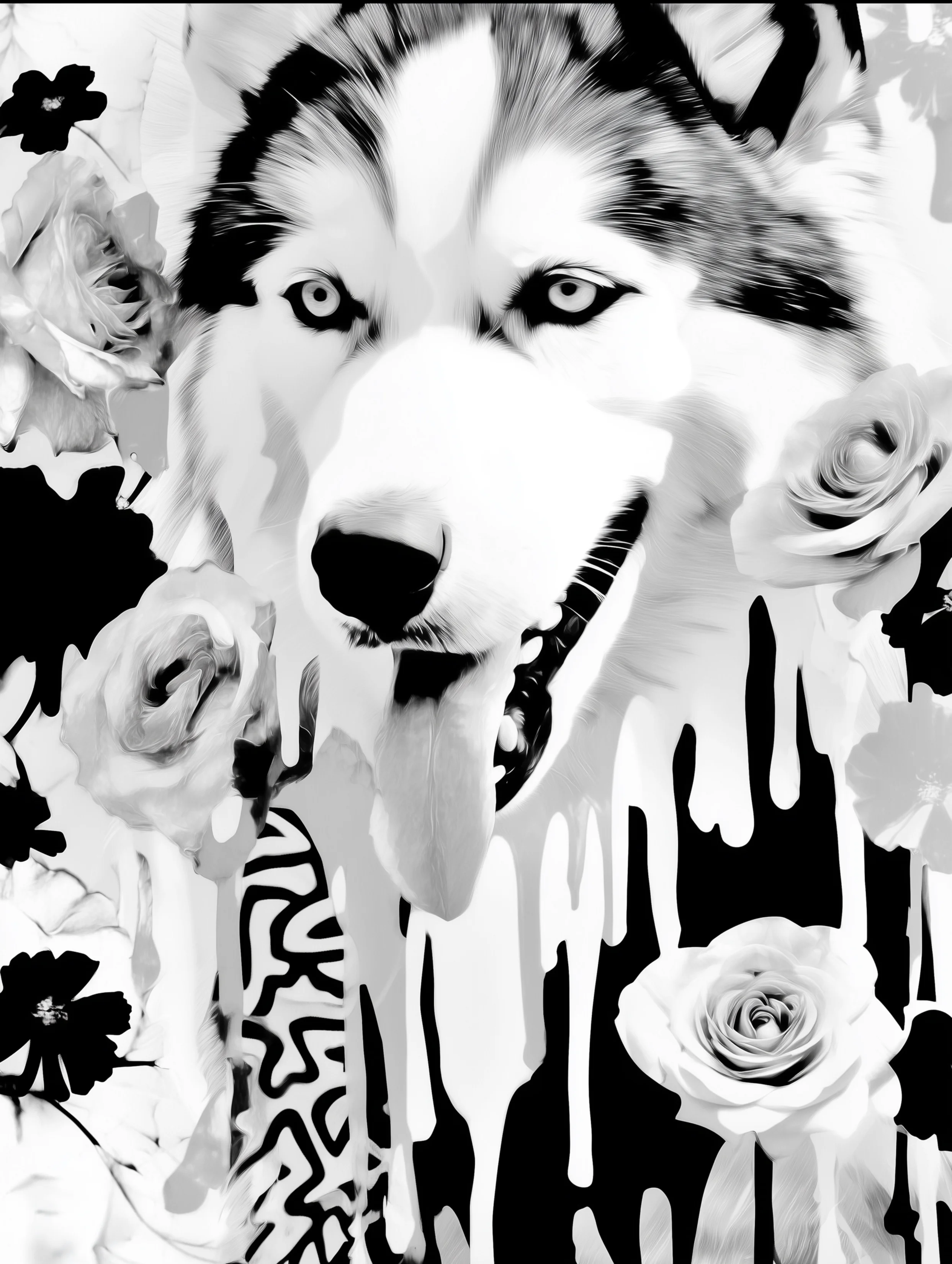 Free printable dog coloring page for adults featuring husky with white melt